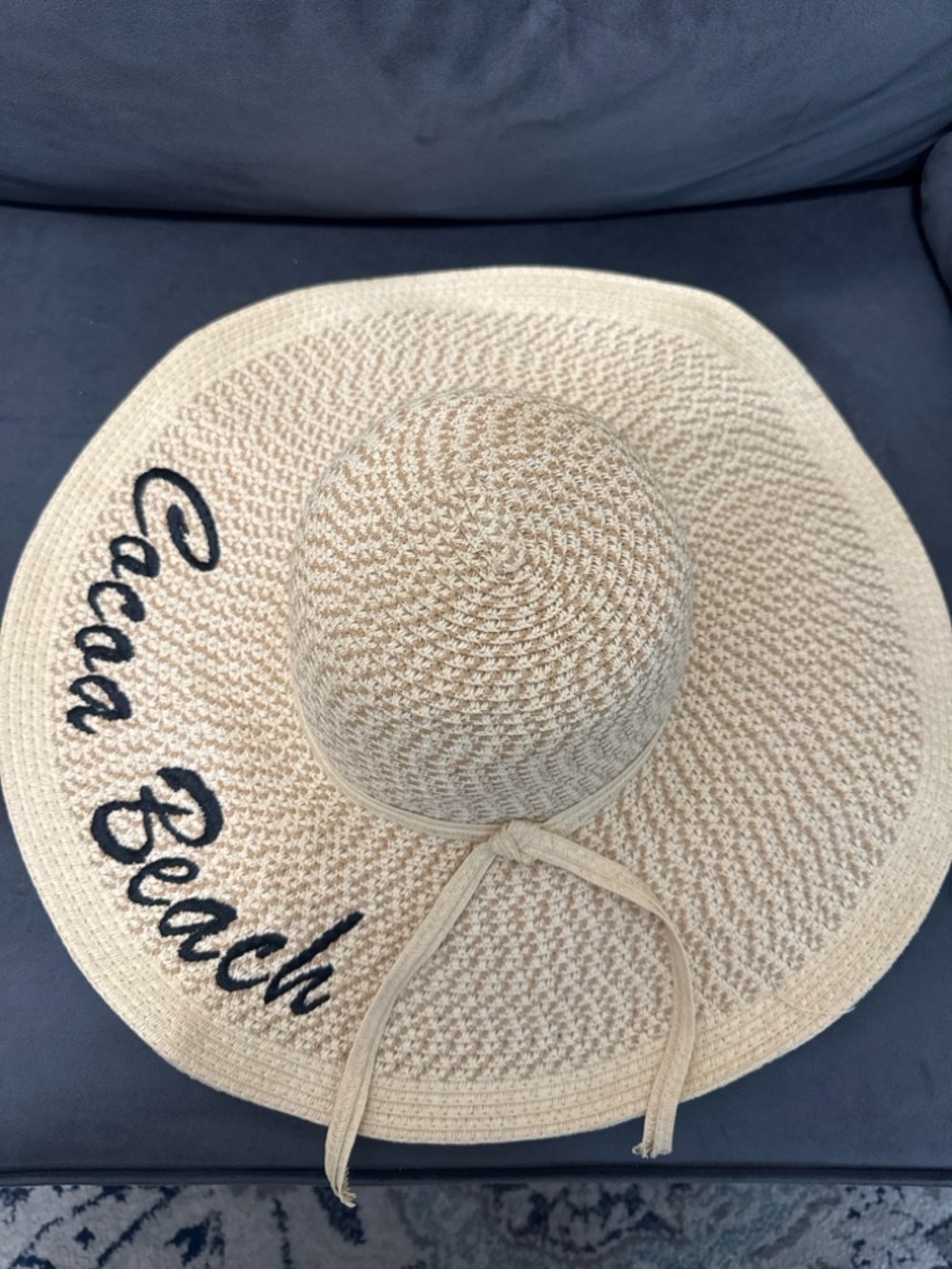 Cocoa Beach Beige Wide Brim Straw Sun Hat Embroidered Beach Vacation Floppy